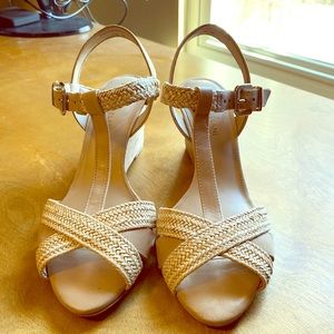 Tan wedge heel sandals by Antonio Melani
